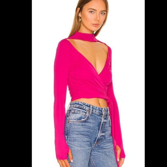 NWT NBD kiara fuchsia long sleeve wrap blouse - Picture 3 of 9